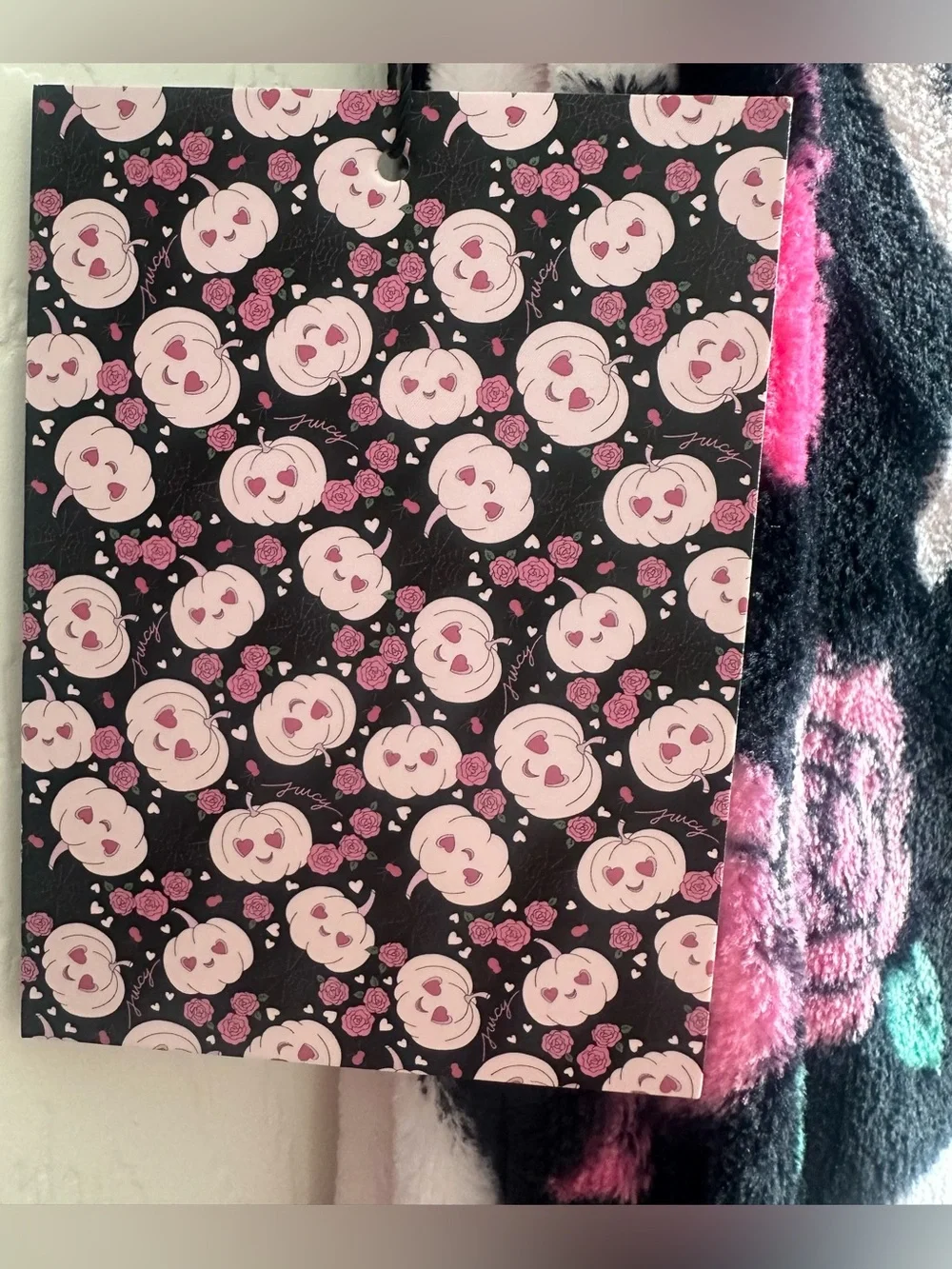 Juicy Couture Black & Pink Pumpkin Plush Throw New